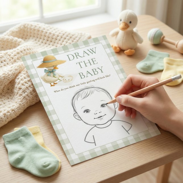 Invitación Goose Sage Gingham Draw The Baby Shower Game Card (Subido por el creador)