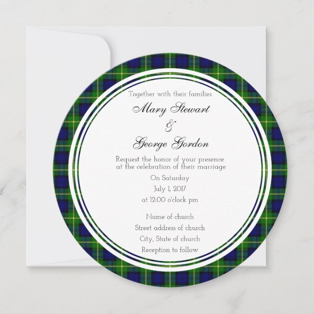 Invitación Gordon Scottish Boda Round Invitation (Anverso)