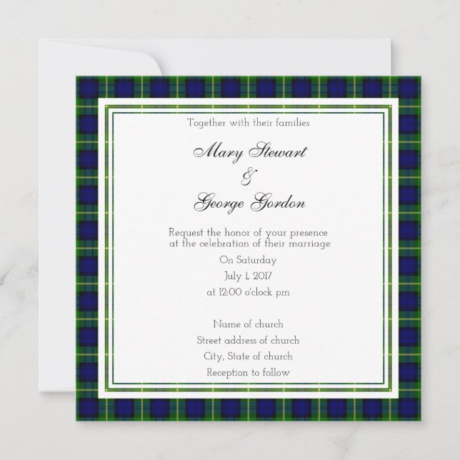 Invitación Gordon Scottish Boda Square Invitation (Anverso)