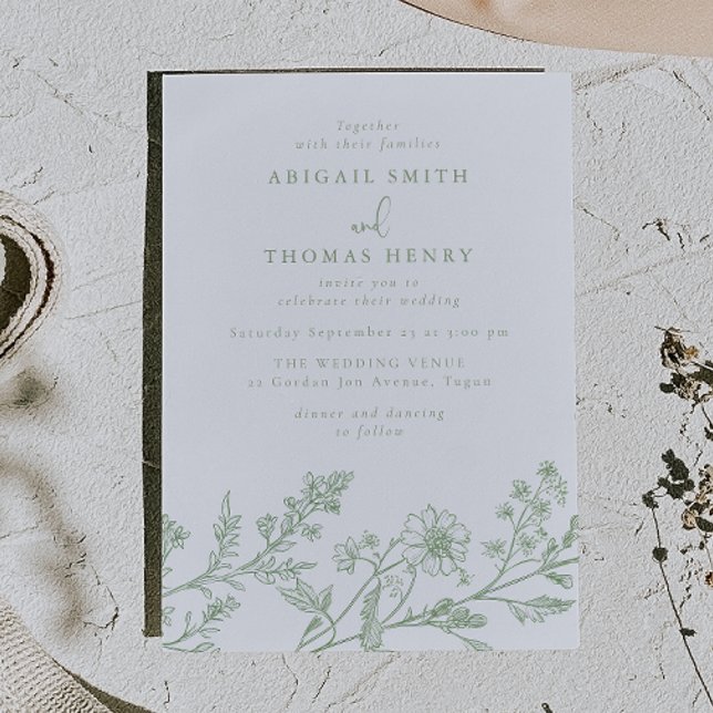 Invitación Gorgeous Sage Line Art Wedding (Subido por el creador)