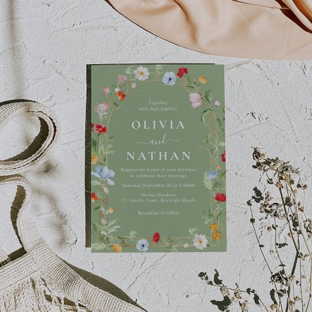 Invitación Gorgeous Wildflower Wreath Sage Wedding  (Subido por el creador)