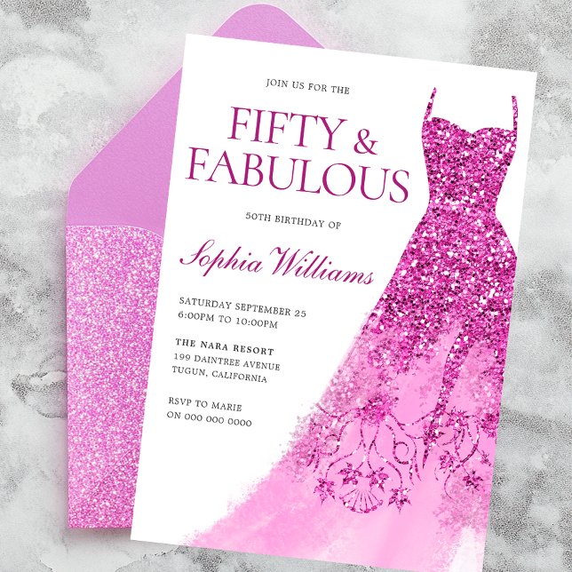 Invitación Gorgoous Sparkle Vestido 50 cumpleaños (Subido por el creador)
