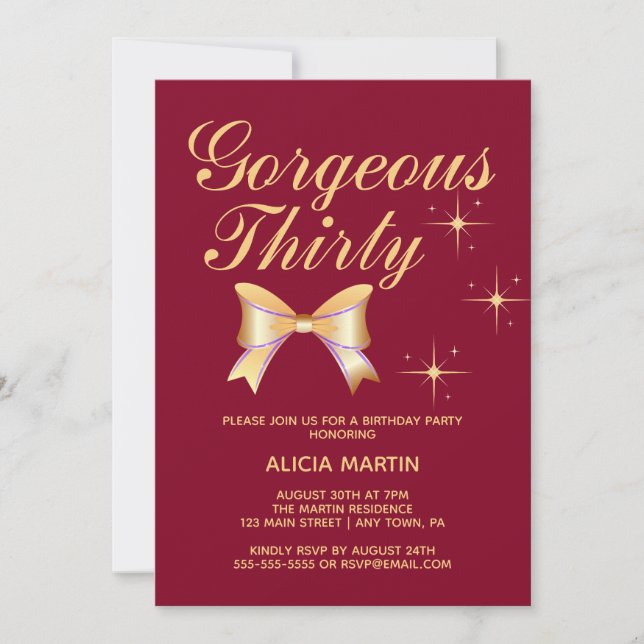 Invitación Gorgoous Treinta cumpleaños de Borgoña Chica de la (Anverso)