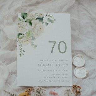 Invitación Gorgoous White Roses 70th Birthday Party
