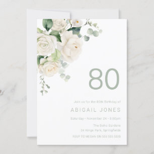 Invitación Gorgoous White Roses 80th Birthday Party
