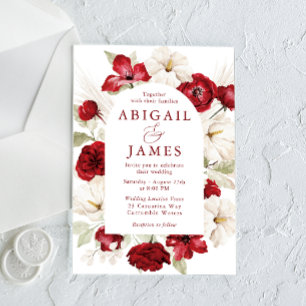 Invitación Gorgoso Boda floral rojo y blanco