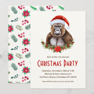 Invitación Gorila en un Fiesta de Navidades de Santa Hat Poin