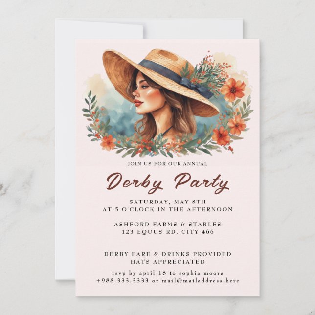 Invitación Gorra acuarela Derby Fiesta (Anverso)
