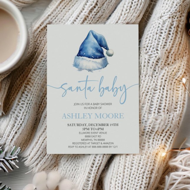 Invitación Gorra azul de Santa Bebé Navidades Holiday Baby Sh (Subido por el creador)