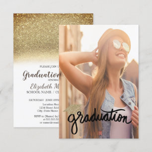 Invitación Gorra con Brillo Dorado Genial, Foto Graduación