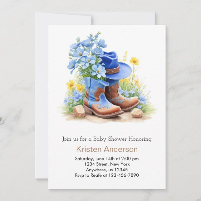 Invitación Gorra Cowboy y Boots Baby Shower (Anverso)
