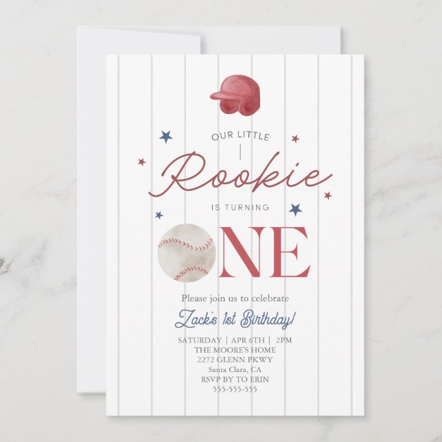 Invitación Gorra de béisbol Rookie Niños Primer cumpleaños (Anverso)