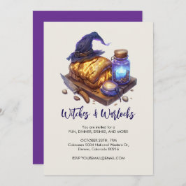 Invitación Gorra de bruja con pan resplandeciente, Halloween