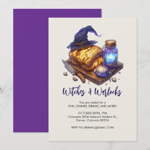 Invitación Gorra de bruja con pan resplandeciente, Halloween