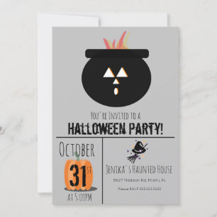 Invitación Gorra de brujas Broom Halloween Caulderon Fiesta I