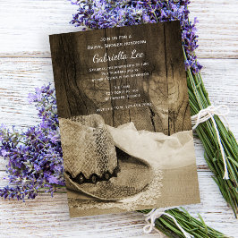 Invitación Gorra de Cowboy Barn Wood Western Bridal Shower Se