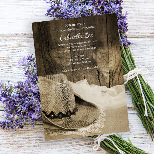 Invitación Gorra de Cowboy Barn Wood Western Bridal Shower Se