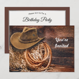 Invitación Gorra de cowboy rústico Rope Hay Photo Birday