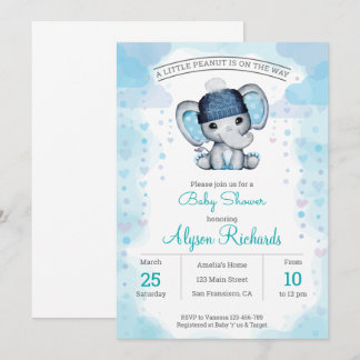 Invitación Gorra de elefante azul marino de color de agua Bab