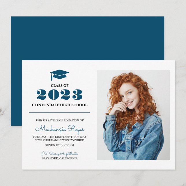 Invitación Gorra de graduación azul de la Marina - Graduación (Anverso / Reverso)