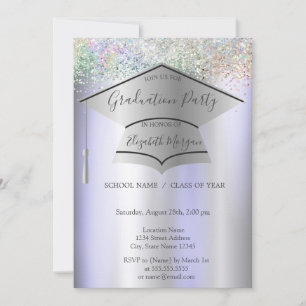 Invitación Gorra de graduación, confeti colorido sobre fondo