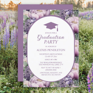 Invitación Gorra de graduación de escuela secundaria floral p