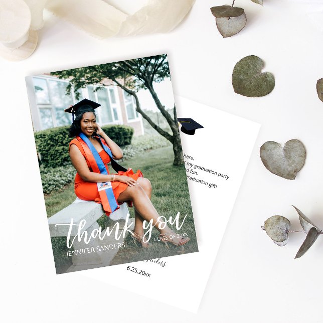 Invitación Gorra De Graduación De Foto Caligrafía Gracias Tar (Subido por el creador)