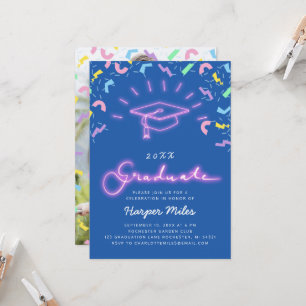 Invitación Gorra de graduación de neón rosa Retro 80