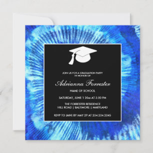 Invitación Gorra de Graduación del patrón de tinte azul
