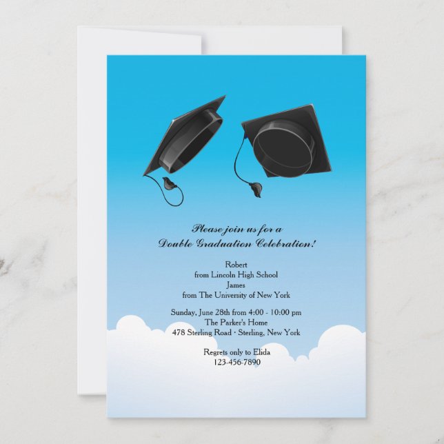 Invitación Gorra de graduación doble toss Vertical Black (Anverso)