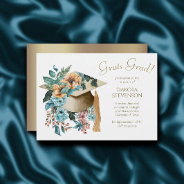 Invitación Gorra de Graduación Floral Tropical y Fiesta de Ta