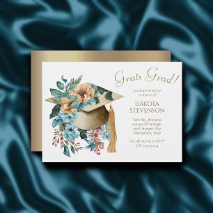 Invitación Gorra de Graduación Floral Tropical y Fiesta de Ta