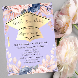 Invitación Gorra de graduación, flores Lila claro Graduación 