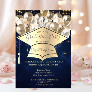 Invitación Gorra de graduación, globos de estrellas, graduaci
