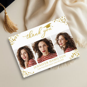 Invitación Gorra de Graduación Hojas de Oro sobre Agradecimie