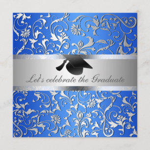 Invitación Gorra de Graduación Negra con Patrón Floral de Pla