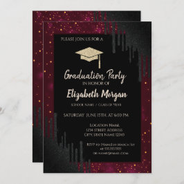 Invitación Gorra de graduación purpurina,Perforaciones negras