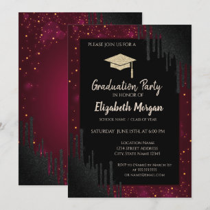 Invitación Gorra de graduación purpurina,Perforaciones negras