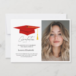 Invitación Gorra de graduación roja moderna y trendy con borl