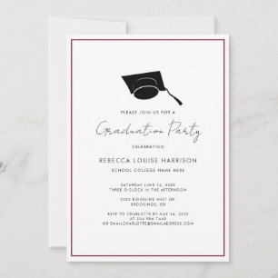Invitación Gorra de Graduado de Borgoña Simple Fiesta de Grad