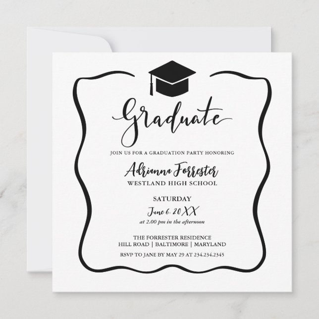 Invitación Gorra de Graduado Moderno Script Casual Grad (Anverso)