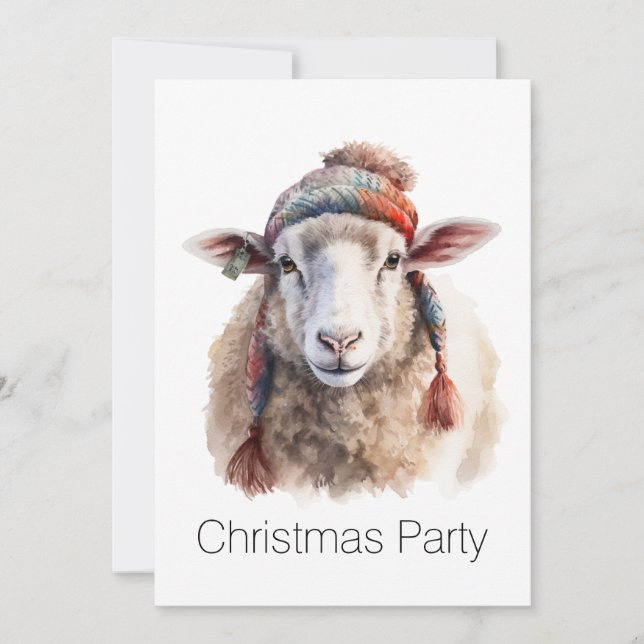 Invitación Gorra de invierno oveja de Navidad texto personali (Anverso)