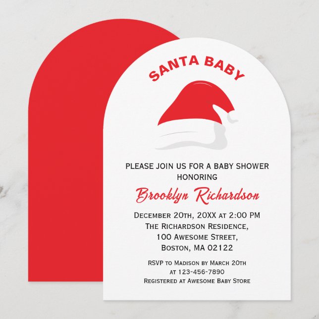 Invitación Gorra de invierno Santa Bebé Género Baby Shower ne (Anverso / Reverso)