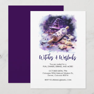 Invitación Gorra de la Bruja acuarela con alfiler, Halloween