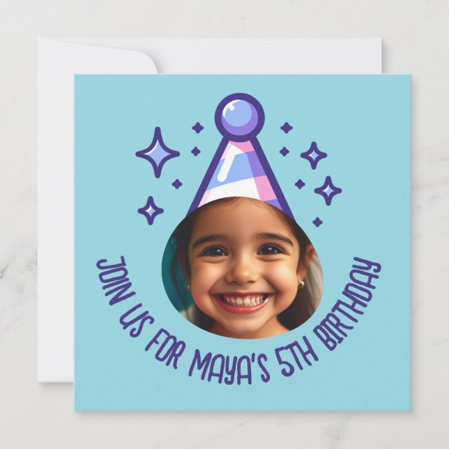 Invitación Gorra de la fiesta de cumpleaños con foto de perso (Anverso)