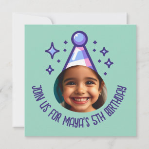 Invitación Gorra de la fiesta de cumpleaños con foto de perso