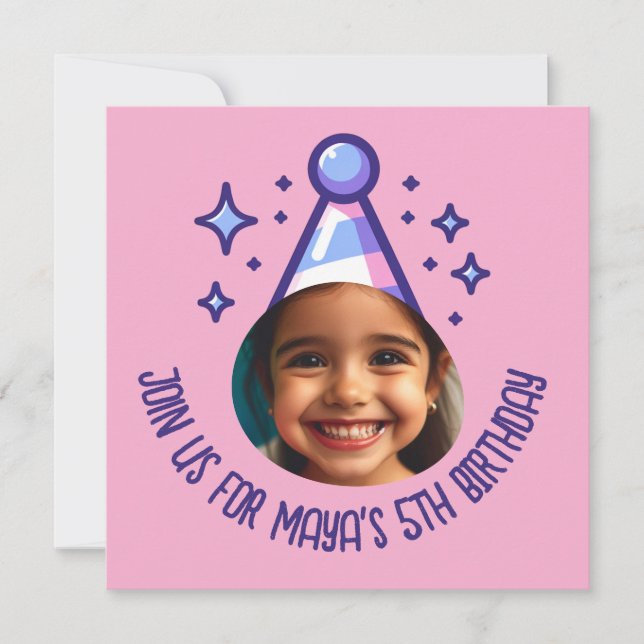 Invitación Gorra de la fiesta de cumpleaños con foto de perso (Anverso)