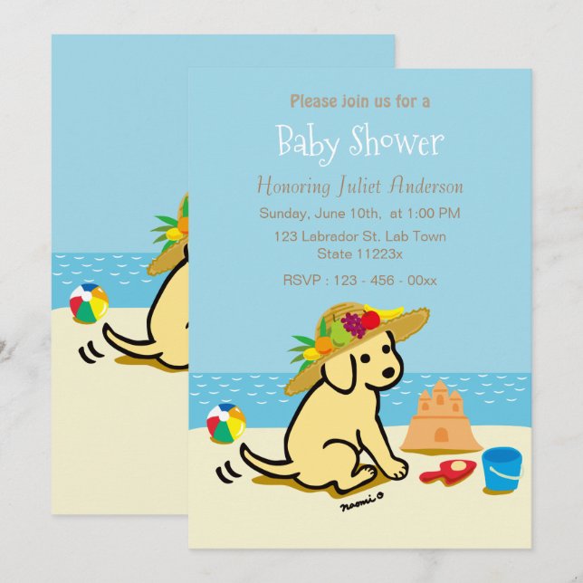 Invitación Gorra de paja de cobre amarillo Labrador Baby Show (Anverso / Reverso)