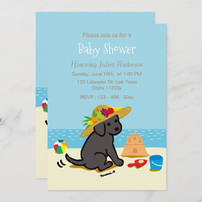 Invitación Gorra de paja negro del perrito de Labrador Baby (Anverso / Reverso)