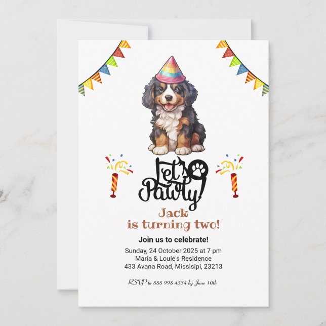 Invitación Gorra de Perro de Montaña de Bernese Cumpleaños de (Anverso)